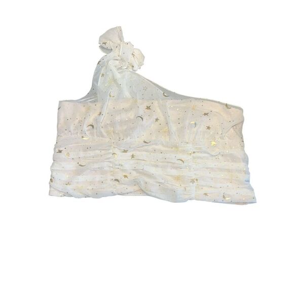 Torrid 4XL Chiffon satin  Foil One Shoulder Crop Top Ivory Plus astronomy - Picture 7 of 9